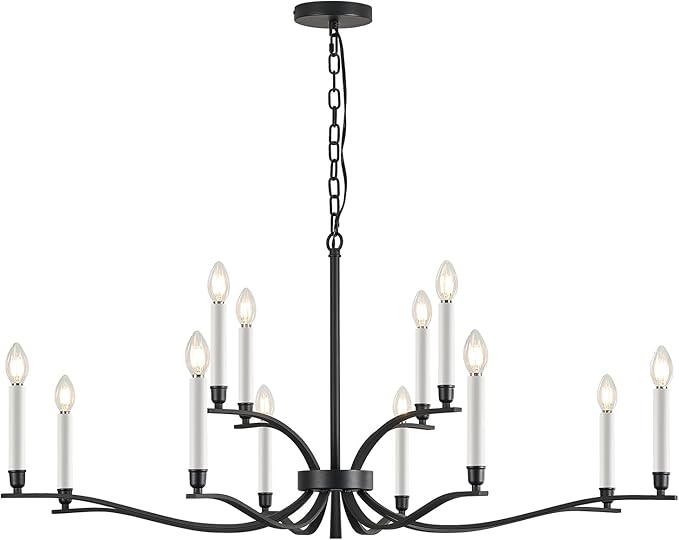 Black Living Room Chandelier 12 Light Hight Ceiling Foyer Candle Chandelier Large Dining Room Light Fixture Over Table 44in Metal Modern Chandeliers Hanging Light for Entry Master Bedroom-Ruum Studio Home