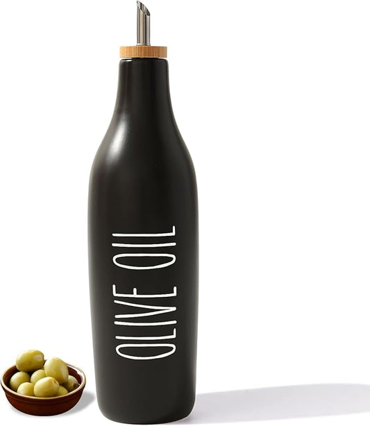 HOMCDALY Ceramic Olive Oil Dispenser for Kitchen, Stoneware 16oz Oil Cruet and Vinegar Bottles Dispenser, Kitchen Dispenser Bottle for EVOO Vinegar Syrups, Modern Farmhouse Design(B-O)-Ruum Studio Home