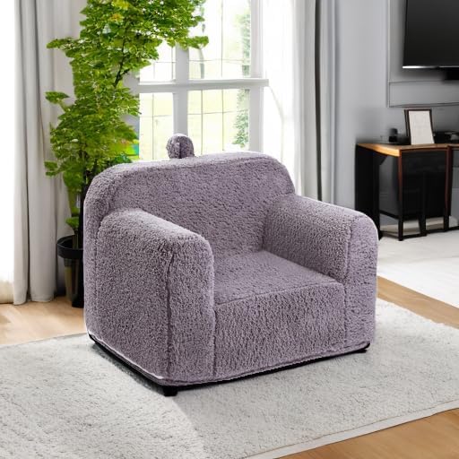 Kids Snuggly-Soft Sherpa Chair, Cuddly Toddler Foam Chair for Boys and Girls, Grey-Ruum Studio Home
