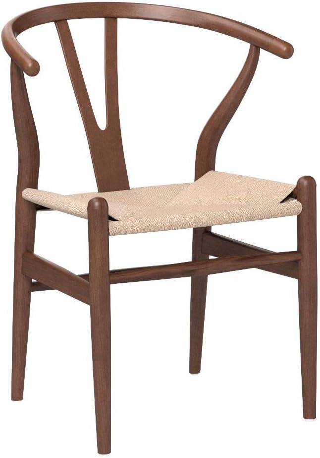 Wishbone Chair Natural Solid Wood Dining Chair/Hans Vegner Y Chair Rattan and Wood Accent Armrest Chairs (Ash Wood - Walnut)-Ruum Studio Home