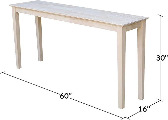 IC International Concepts Extended Length Shaker Console Table, 60" W x 16" D x 30" H Real/Solid Parawood, Kitchen/Dining, 50 Lbs. Wt. Capacity, DIY, Paint/Stain In Any Color, Unfinished-Ruum Studio Home