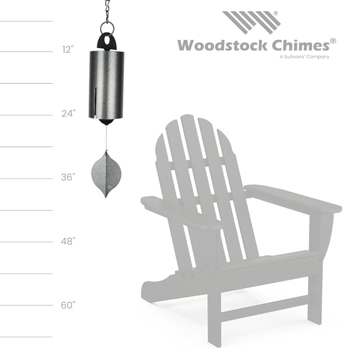 Woodstock Chimes Heroic Windbell Wind Chime for Outside 40" Large Silver,Deep Tone Sound, Outdoor Decor for Patio, Porch, Garden HWLAS-Ruum Studio Home