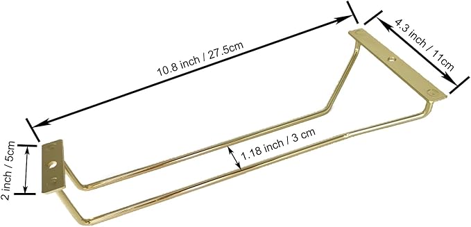 10.8 Inch Gold Wine Glass Rack, Under Cabinet Wine Glass Holder, Wine Glass Hangers Under Shelf, Stemware Rack, Hanging Stemware Holder for Cabinet Kitchen Bar, Set of 4-Ruum Studio Home