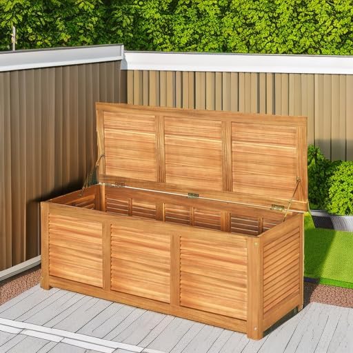 Tangkula 46 Gallon Acacia Wood Deck Box, Garden Backyard Storage Bench, Outdoor Storage Container for Patio Furniture Cushions and Gardening Tools (Natural)-Ruum Studio Home