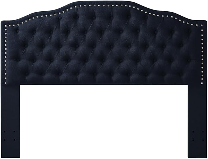 24KF Upholstered Button Tufted Queen Headboard with Nailhead Trim, Elegant Boucle Fabric Full headboard, 6031-Q-Boucle-Navy-Ruum Studio Home
