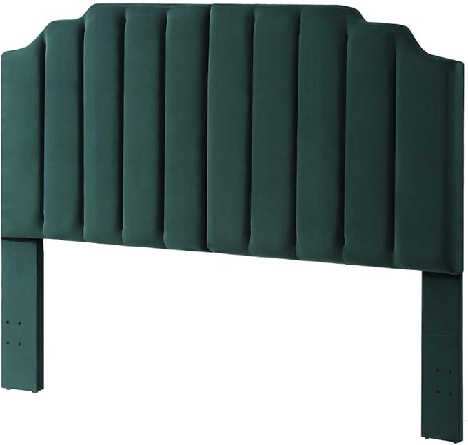 24KF Jade Velvet Tufted King Upholstered Headboard, Modern Vertical Channel Design California King Headboard with Stepped Silhouette Top Edge,Jade-Ruum Studio Home