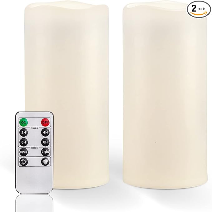 Homemory 8" x 4" Large Waterproof Outdoor Flameless Candles with Remote Control and Timer, Battery Operated Flickering LED Pillar Candles for Indoor Outdoor Lanterns, Porch, Long Lasting, Set of 2-Ruum Studio Home