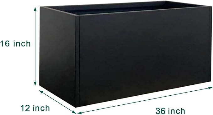 Black Planter Box Galvanized Steel Metal Planter Rectangular Indoor Large Outdoor Planters Steel Metallic Heavy Flower Pot 36In x 12In x 16In Commercial Residential for Patio, Deck, Backyard, Garden-Ruum Studio Home