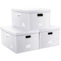 PRANDOM Collapsible Storage Box with Lid [3-Pack] Leather Fabric Foldable Storage Bin Organizer Container Basket Cube with Cover for Home Bedroom Closet Office Nursery White(22.8X15.7X11.8)-Ruum Studio Home
