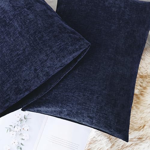 CaliTime Throw Pillow Covers Decorative 20 X 26 Inches Pack of 2 Cozy Chenille Standard Pillow Shams Cases for Couch Sofa Bed Living Room Home Navy Blue-Ruum Studio Home