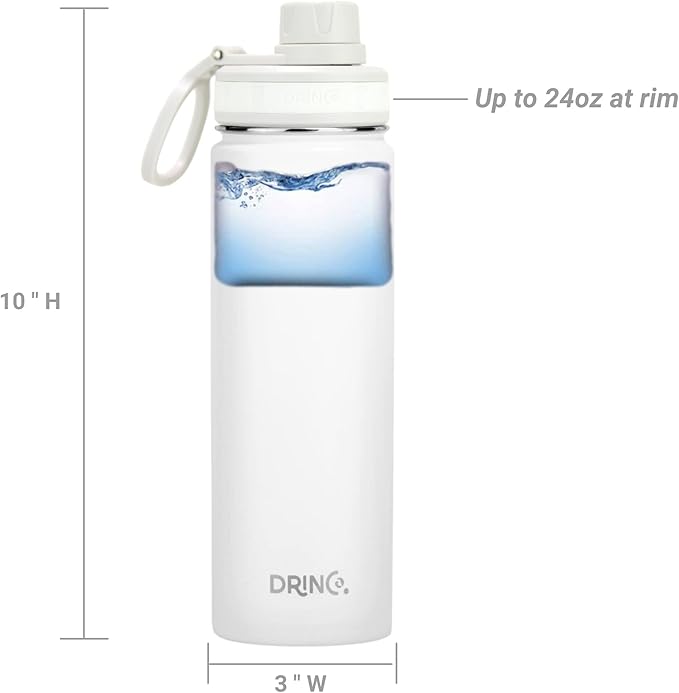 DRINCO Stainless Steel Water Bottle Spout Lid Vacuum Insulated Double Wall Water Bottle Wide Mouth (40oz 32oz 22oz 18oz 14oz) Leak Proof Keeps Cold or Hot (22 oz, 22oz Artic White)-Ruum Studio Home
