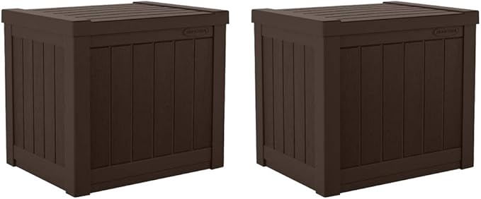 Suncast 17 x 22 Inch Resin 22-Gallon Patio Storage Deck Box, Java Brown (2 Pack)-Ruum Studio Home