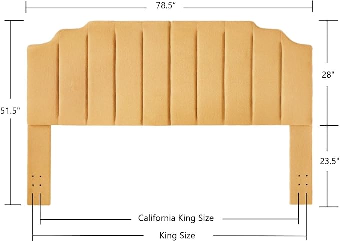 24KF Yellow Teddy Fabric Tufted King Upholstered Headboard, Modern Vertical Channel Design California King Headboard with Stepped Silhouette Top Edge,6026-K-Teddy Yellow-Ruum Studio Home