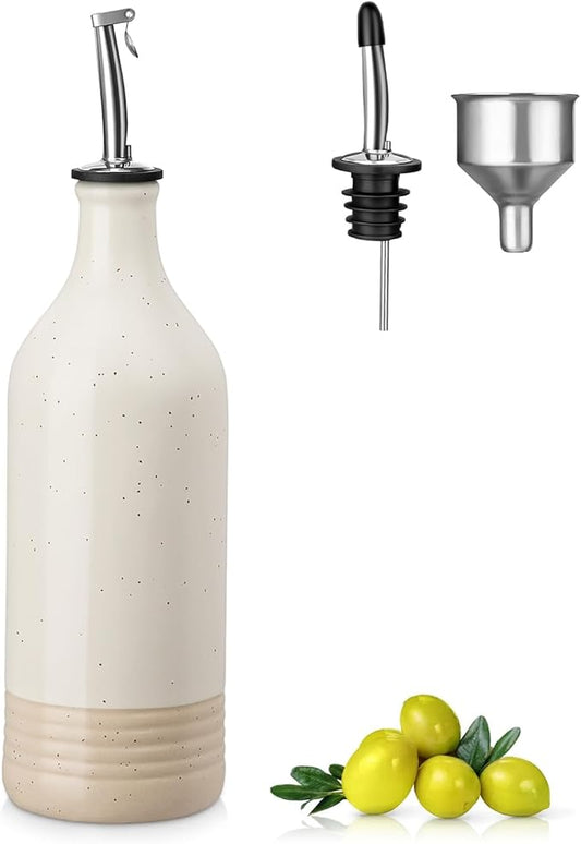vancasso 20 Oz Ceramic Olive Oil Dispenser Bottle, Bottle Dispenser with Spout and Funnel for Kitchen,Suitable for Oil, Vinegar, Coffee Syrups & Other Liquids，Cream-Ruum Studio Home