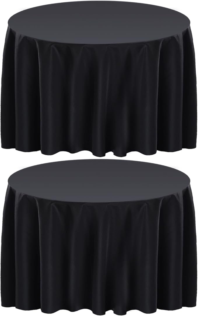 Surmente 132 inch Round Tablecloths -2 Pack Black Round Table Cloths, Polyester Fabric Table Covers for Wedding, Party, Banquet, or Restaurant-Ruum Studio Home