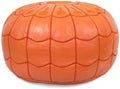 Stuffed Arch Design Moroccan Leather Pouf Ottoman, Handmade, Pre-Filled, 100% Genuine Leather, 14” Height x 22” Diameter – Boho Chic Footstool & Living Room Décor (Orange)-Ruum Studio Home