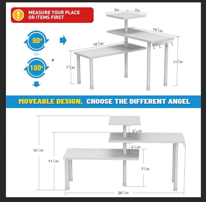 JayRex Bathroom Organizer Countertop Corner Shelf, 3 Tier Moveable Organizer for Make Up, Dresser Table, Desktop (White)-Ruum Studio Home