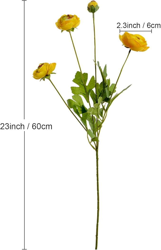 Artificial Silk Flowers Persian Buttercup Heavy Color Ranunculus Flower 5 Pcs,Suitable for core Decoration,Wedding Floral Creation,Flower Arrangement DIY Project,Interior Decor（Yellow）-Ruum Studio Home