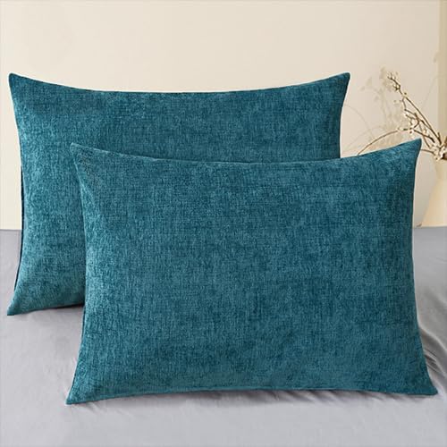 CaliTime Throw Pillow Covers Decorative 20 X 26 Inches Pack of 2 Cozy Chenille Standard Pillow Shams Cases for Couch Sofa Bed Living Room Home Ocean Blue-Ruum Studio Home
