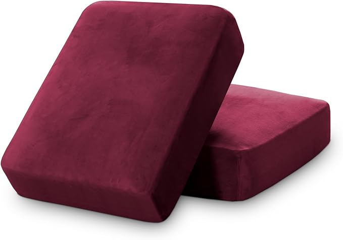 PrinceDeco Stretch Velvet Couch Cushion Covers, Soft Cushion Slipcover for Chair Loveseat Sofa Cushion Furniture Protector Seat Cushion Sofa Cover(Each Width Up to 29.5", Burgundy)-Ruum Studio Home