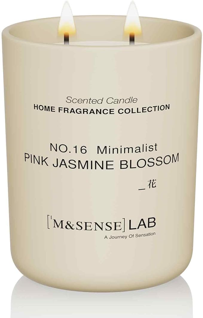 M&SENSE Natural Soy Candle| Pink Jasmine Blossom | 16.6 oz, 95H Burn | Minimalist Scented Candle for Relaxation, Gifting, Home Décor | for Bedroom, Office, Party Large-Ruum Studio Home