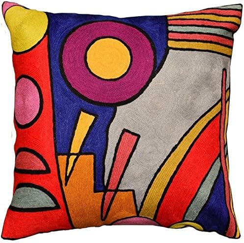 Kandinsky Modern Pillow Cover - Soul Abstract Pillows Farmhouse Chair Cushion Contemporary Couch Pillows Outdoor Mid Century Sofa Cushion Handmade Wool Size 18x18-Ruum Studio Home