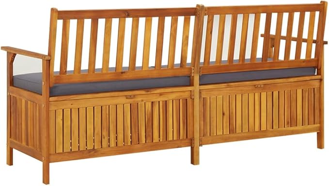 vidaXL Acacia Wood Outdoor Storage Bench Deck Box with Cushion - Solid Wood Patio Furniture, Brown/Dark Gray, 66.9"x24.8"x33.1"-Ruum Studio Home