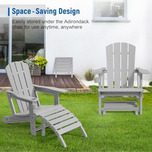 Adirondack Ottoman, All Weather Foot Rest for Adirondack Chair, HDPE Plastic Adirondack Footstool,Outdoor Footrest for Patio,Backyard, Lawn, Fire Pits,Grey-Ruum Studio Home
