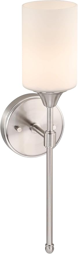 XiNBEi Lighting Wall Light 1 Light Wall Sconce with Glass, Bath Vanity Sconce for Bathroom Bedroom & Living Room, Brushed Nickel Finish XB-W1216-BN-Ruum Studio Home