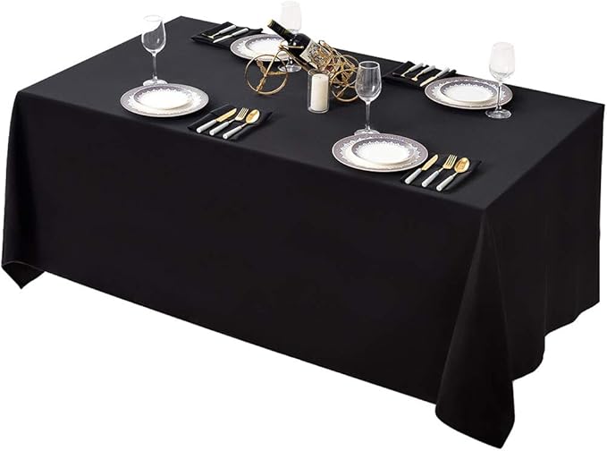 Surmente Black Tablecloth 90 x 132-inch Rectangular Polyester Table Cloth for Weddings, Banquets, or Restaurants-Ruum Studio Home