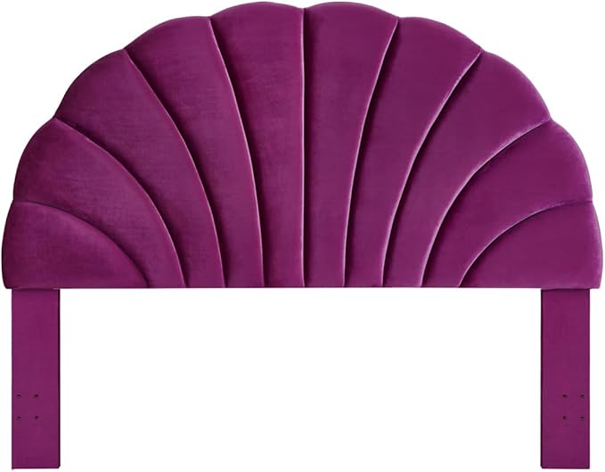 24KF Stunning Crown Design King Headboard, Upholstered Soft Velvet Petal Pattern Headboard King/CA King-Violet-Ruum Studio Home