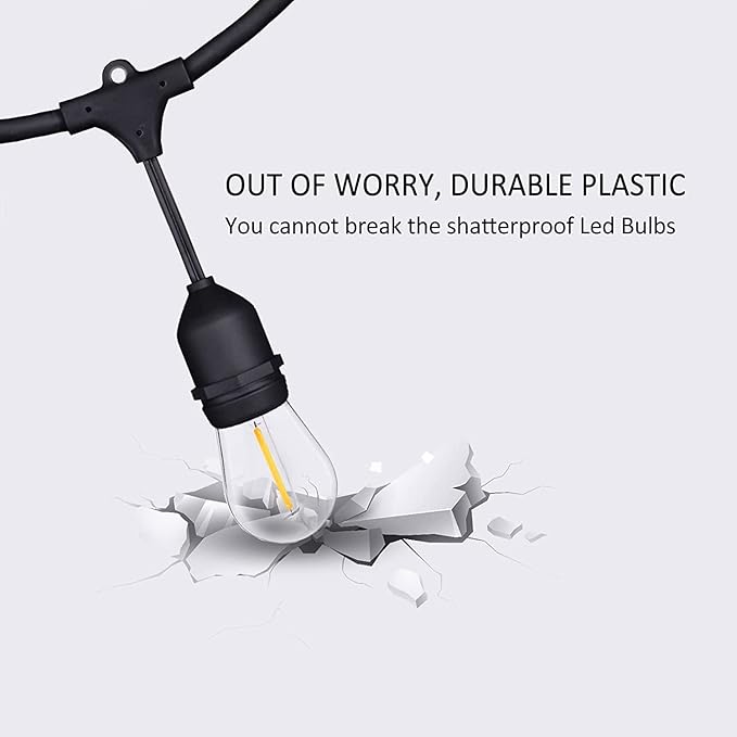 200FT String Lights for Outside LED Patio Lights Outdoor Waterproof with 63 Shatteproof Edison Lights Outdoor String Lights 2200K for Patio Gazebo Pergola Café-Ruum Studio Home