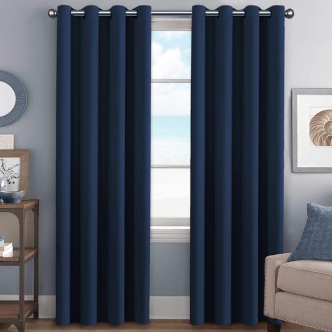 H.VERSAILTEX Premium Blackout Room Darkening Innovated Microfiber Home Fashion Navy Curtain Panels,Antique Grommet,52 by 96 - Inch - Set of 2-Ruum Studio Home