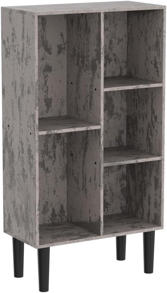 5 Cube Small Bookshelf,3 Tier Mid-Century Modern Bookcase with Legs,Wood Bookshelves Storage Organizer Shelf,Free Standing Narrow Book Shelves,Rustic Grey Corner Bookcases for Bedroom,Living Room-Ruum Studio Home