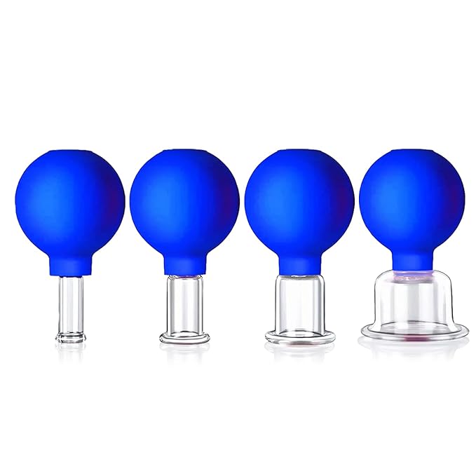 4 Size Facial Cupping Therapy Set Glass, Eye Face Vacuum Massage Anti Cellulite Cup - Silicone Cupping Massage Therapy, for Beauty Body Cup Fascia Massager(Softcover-Blue)-Ruum Studio Home