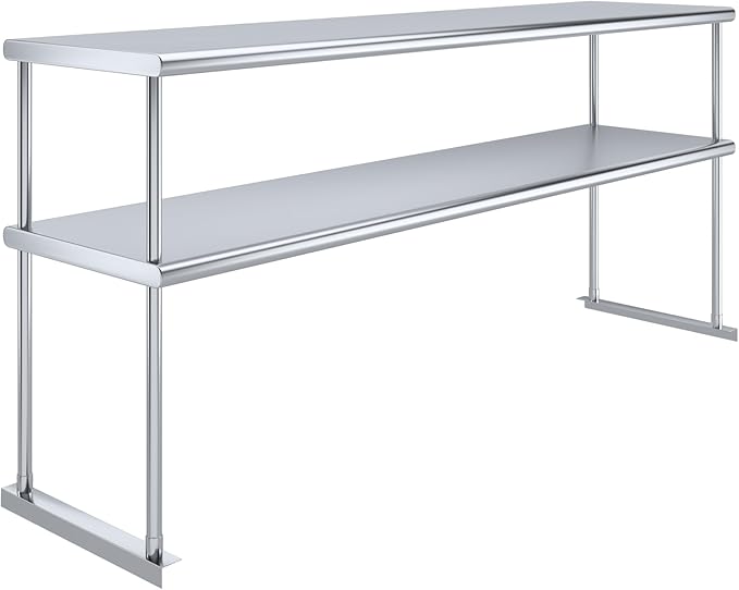 AmGood Stainless Steel Double-Tier Shelf | Work Table Overshelf | NSF Certified | Fits Over Tables | Many (72 in. Long x 18 in. Deep)-Ruum Studio Home