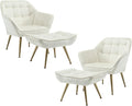 Modern Velvet Accent Chair with Ottoman Set of 2, Upholstered Lounge Chair with Footrest, Comfy Living Room Chair with Gold Legs Accent Side Chair Armchair for Small Space Bedroom, Beige-Ruum Studio Home