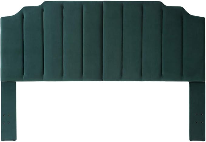 24KF Jade Velvet Tufted King Upholstered Headboard, Modern Vertical Channel Design California King Headboard with Stepped Silhouette Top Edge,Jade-Ruum Studio Home