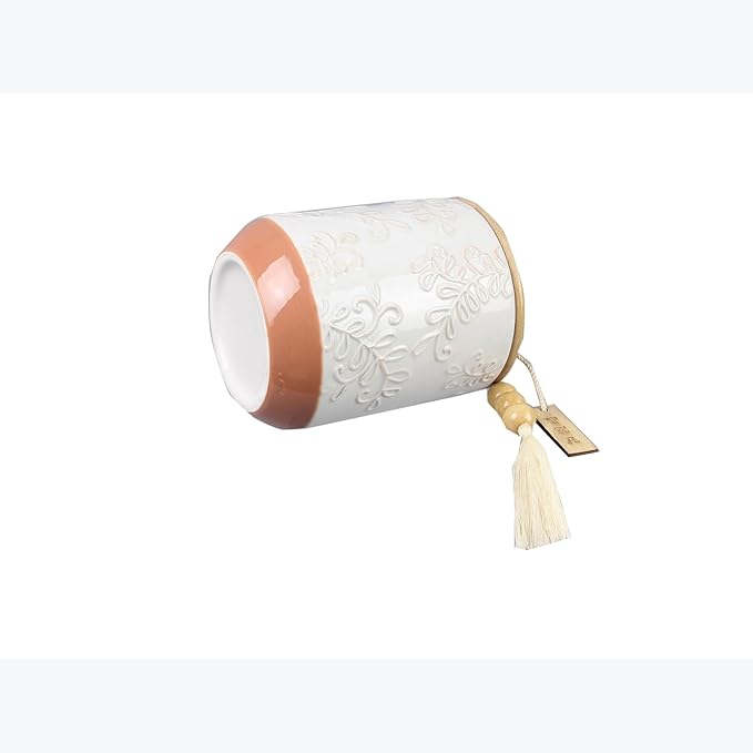 Youngs 21207 Ceramic Canister with Wood Lid and Silicon Seal, Crystal Knob and Blessing Bead Tassel Accent, 4-piece Set-Ruum Studio Home