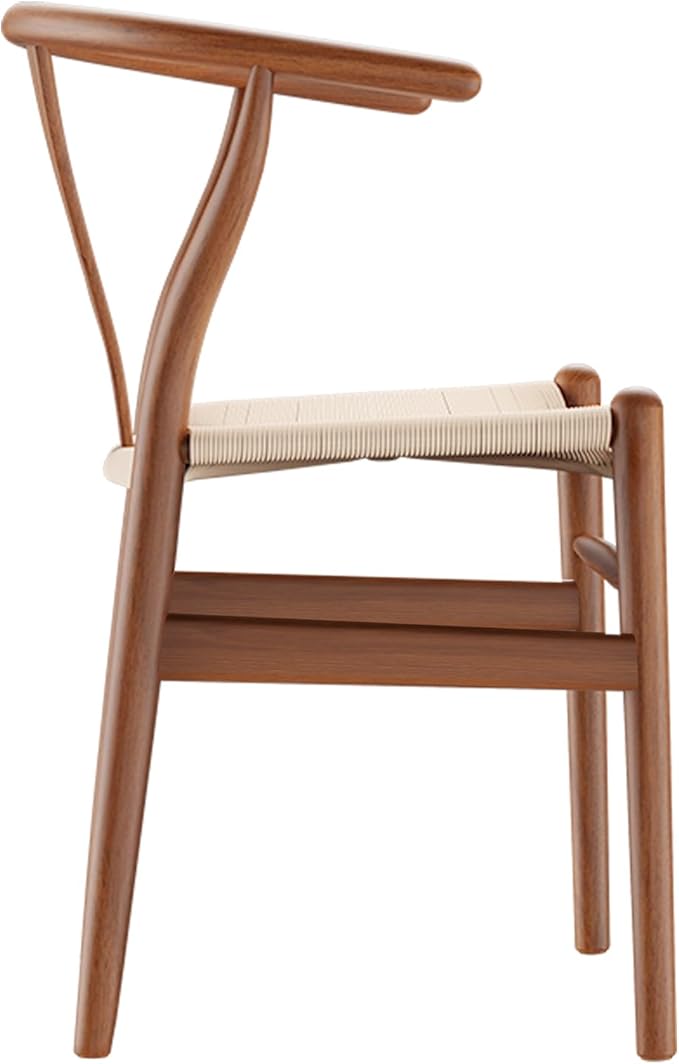 Tomile Solid Wood Wishbone Chair Y Chair Mid-Century Armrest Dining Chair, Hemp Seat (Ash Wood - Walnut., Pack of 1)-Ruum Studio Home