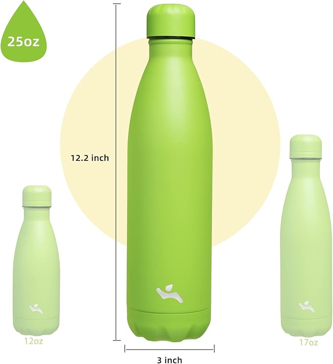 Insulated Water Bottles,25 oz Double Wall Stainless Steel Vacumm Metal Flask for Sports Travel,Green-Ruum Studio Home