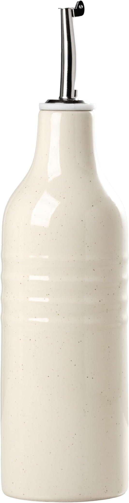 famiware Jupiter 16oz Ceramic Olive Oil Dispenser Bottle, 1 Piece Oil Dispenser for Kitchen with Stainless Steel Pourers, Suitable for Storage Vinegar, Soy Sauce, Coffee Syrup, Vanilla White-Ruum Studio Home
