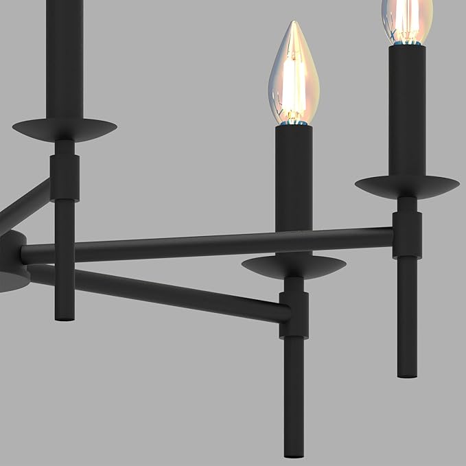 Black LED Chandeliers, Round Candle Hanging Lamp Ceiling, Modern Bedroom Chandelier Light Fixture for Kitchen Island Dining Room Living Room Farmhouse (Black-B 6Lights)-Ruum Studio Home