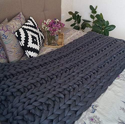 Chunky Knit Throw Bulky Merino Sofa Blanket Hand-Made Super Large Chair Mat Rug(Dark Gray 40"x60")-Ruum Studio Home