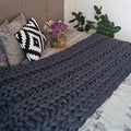 Chunky Knit Throw Bulky Merino Sofa Blanket Hand-Made Super Large Chair Mat Rug(Dark Gray 40"x60")-Ruum Studio Home