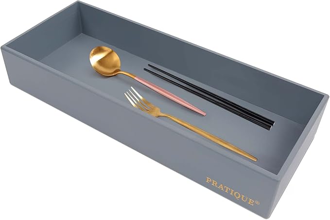 Bamboo Drawer Organizer - Kitchen Utensil Organizer Silverware Tray Cutlery Holder，Office Desk Supplies and Accessories,15 * 5.9 * 2.6,Grey-Ruum Studio Home