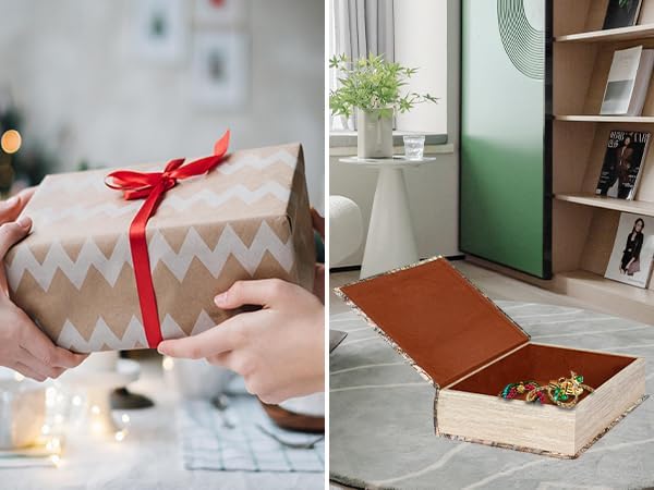 Vintage Style Wooden Decorative Book Box - Faux Leather, Christian Cross Pattern, Gift Idea-Ruum Studio Home