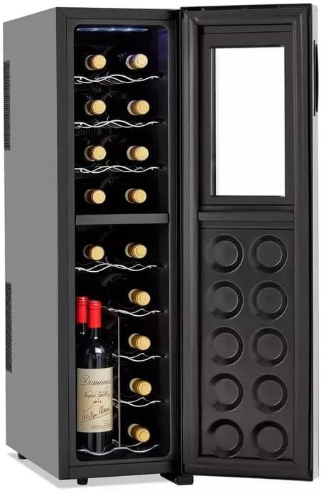 Wine Enthusiast 18-Bottle Slimline Dual Zone Wine Cooler - Energy Efficient Freestanding Wine Refrigerator - Upright Bottle Storage, Adjustable Thermostat, Digital Touchscreen (20.5” x 10.7" x 36.8”)-Ruum Studio Home