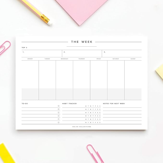 Bliss Collections Weekly Planning Pad, To Do List Notebook - Undated Tear-Off Sheets Notepad - Work Calendar, Organizer, Scheduler for Goals, Tasks - Minimalist, 8.5" x 11", 50 Sheets-Ruum Studio Home
