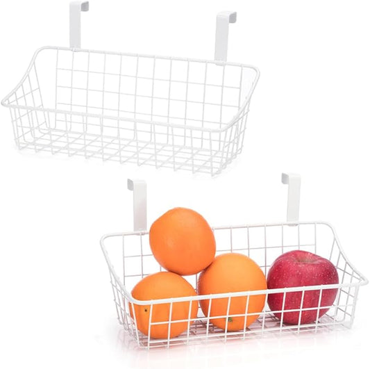 LeleCAT White Basket with hook Grid Storage Basket,Hang it behind a door or on a railing,Over the Cabinet Door,2 Pack-Ruum Studio Home